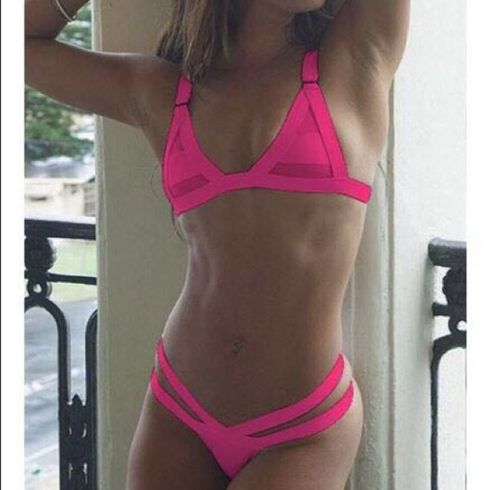 Pink Women's Bandage Halter Cross bikini 2026